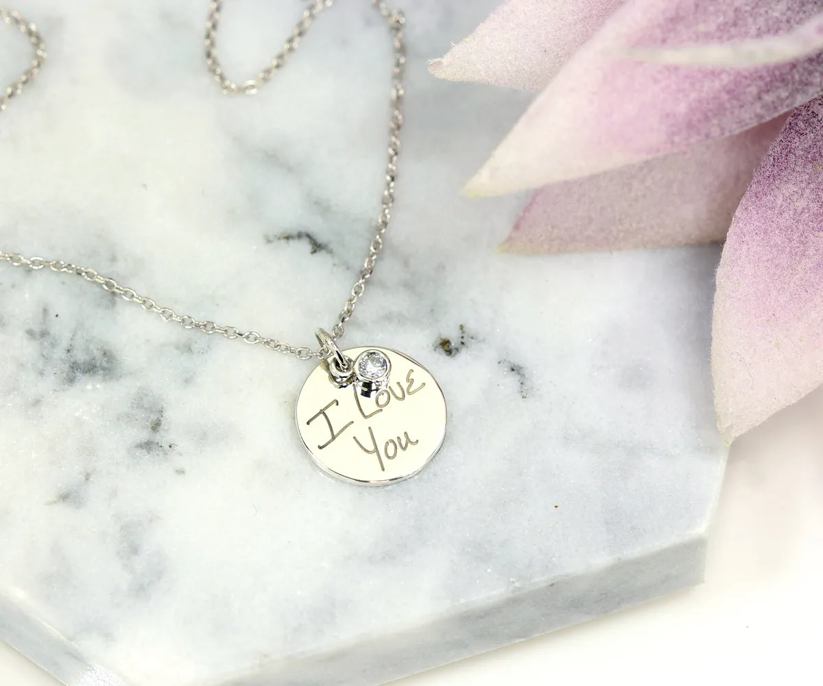 Personal Handwritten Diamond Silver Keepsake Necklace