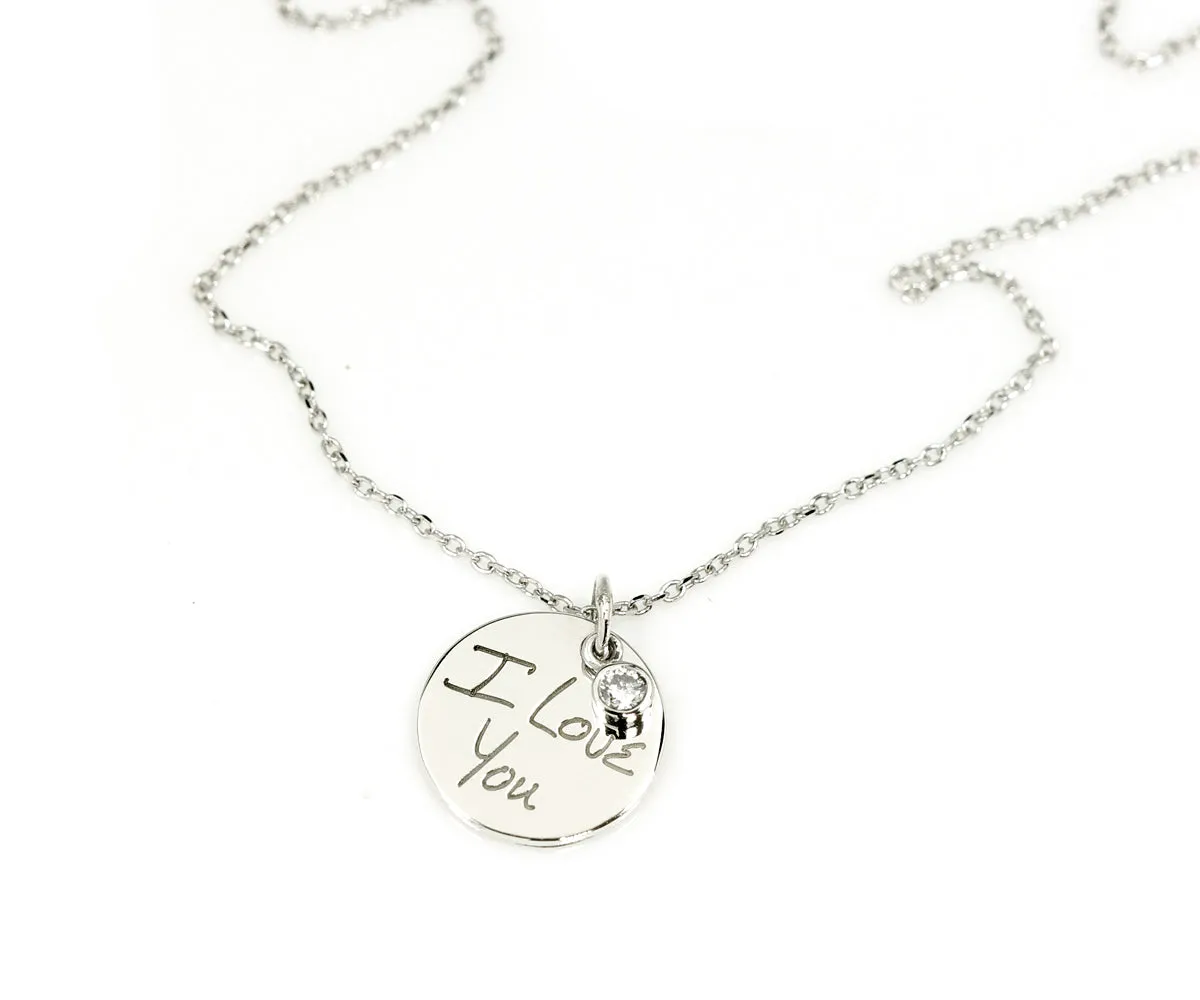 Personal Handwritten Diamond Silver Keepsake Necklace