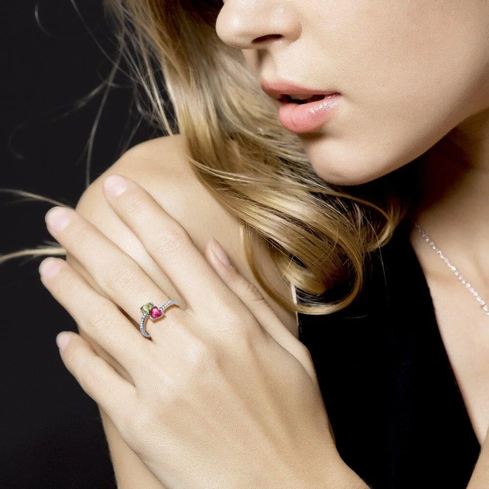 Personalized 925 Sterling Silver Promise Ring, Customize Cubic Zirconia Heart Birthstone & Engrave Name
