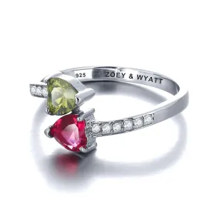 Personalized 925 Sterling Silver Promise Ring, Customize Cubic Zirconia Heart Birthstone & Engrave Name