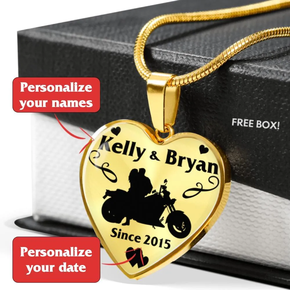 PERSONALIZED Biker Couple Heart Necklace