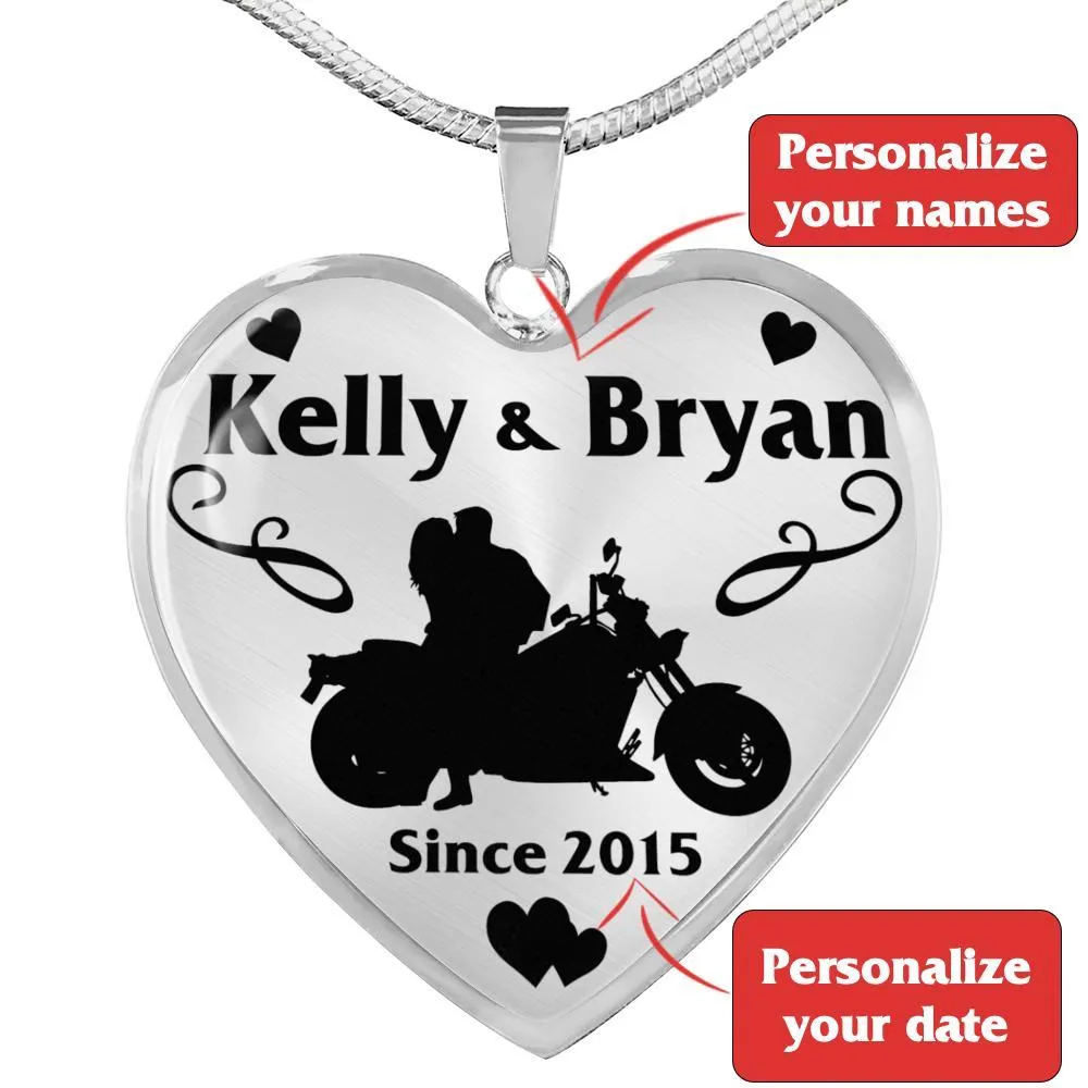 PERSONALIZED Biker Couple Heart Necklace