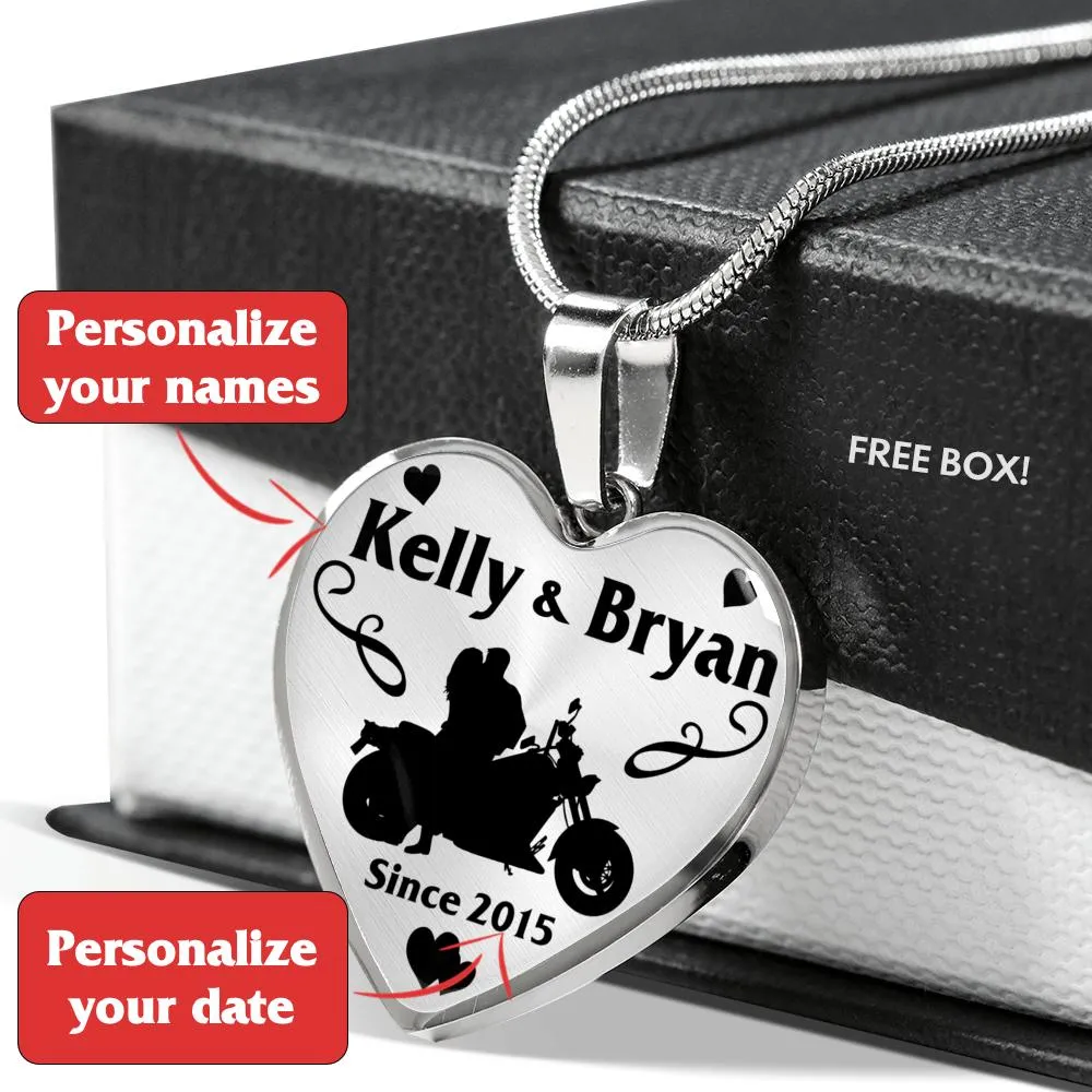 PERSONALIZED Biker Couple Heart Necklace