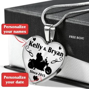 PERSONALIZED Biker Couple Heart Necklace