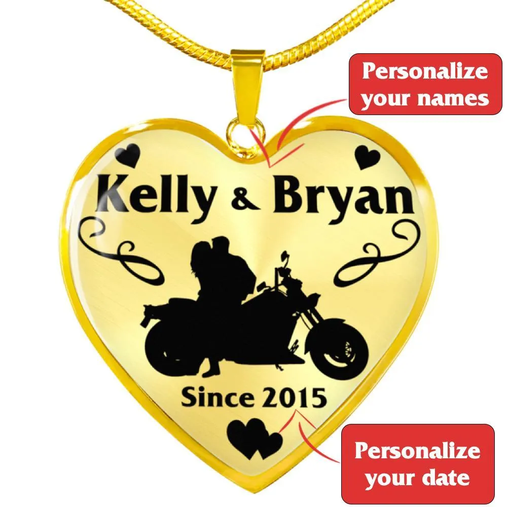 PERSONALIZED Biker Couple Heart Necklace
