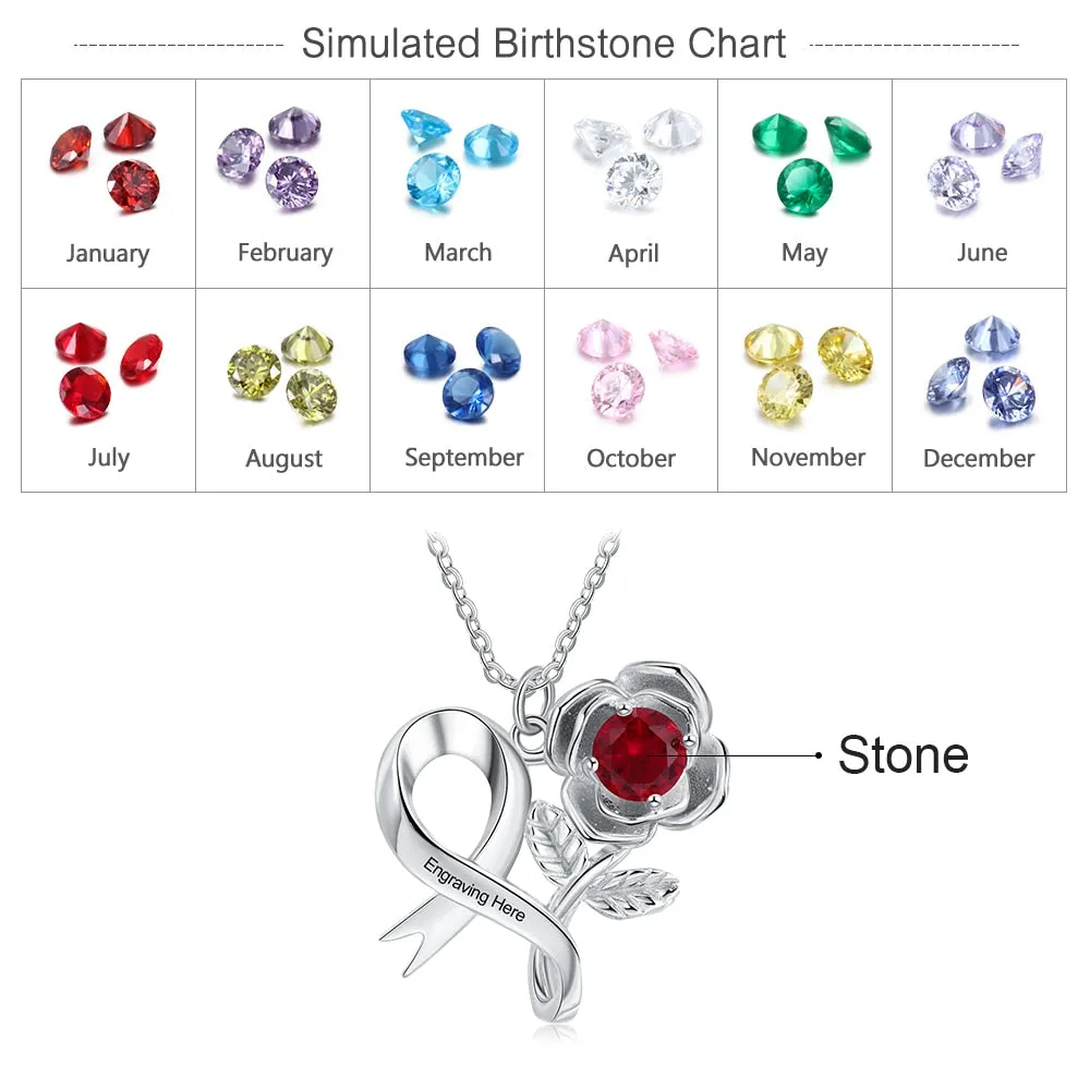 Personalized Birthstone Rose Pendant Necklace