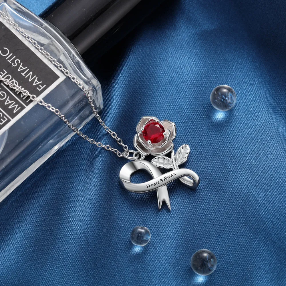Personalized Birthstone Rose Pendant Necklace