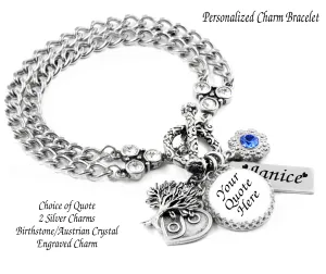 Personalized Charm Bracelet, Custom Engraving, Charms, Quote