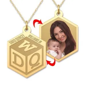 Personalized Children's Block Monogram Photo Pendant Jewelry