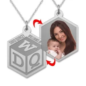 Personalized Children's Block Monogram Photo Pendant Jewelry