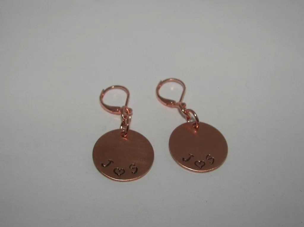 personalized  dangle drop earrings , custom personalized jewelry, handstamped jewerly, handstamped jewelry