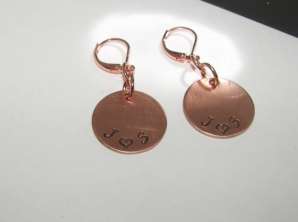 personalized  dangle drop earrings , custom personalized jewelry, handstamped jewerly, handstamped jewelry