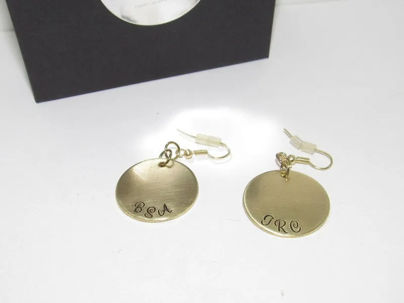 personalized  dangle drop earrings , custom personalized jewelry, handstamped jewerly, handstamped jewelry