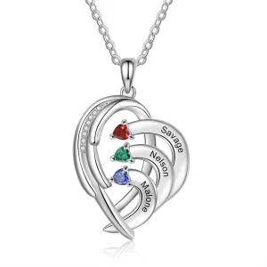 Personalized Engraved 3 Names And Birthstones Necklace