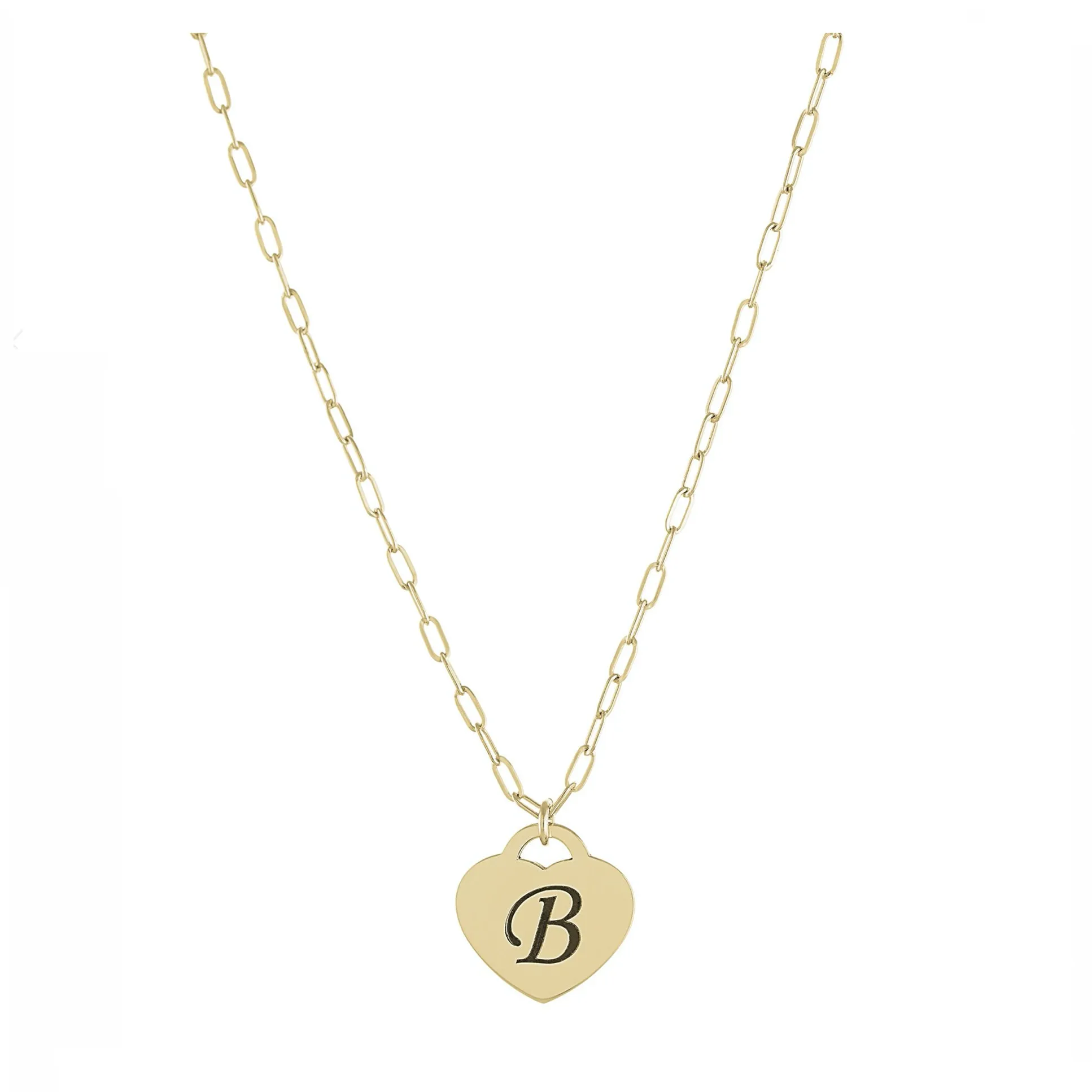 Personalized Initial Heart Paperclip Chain Necklace