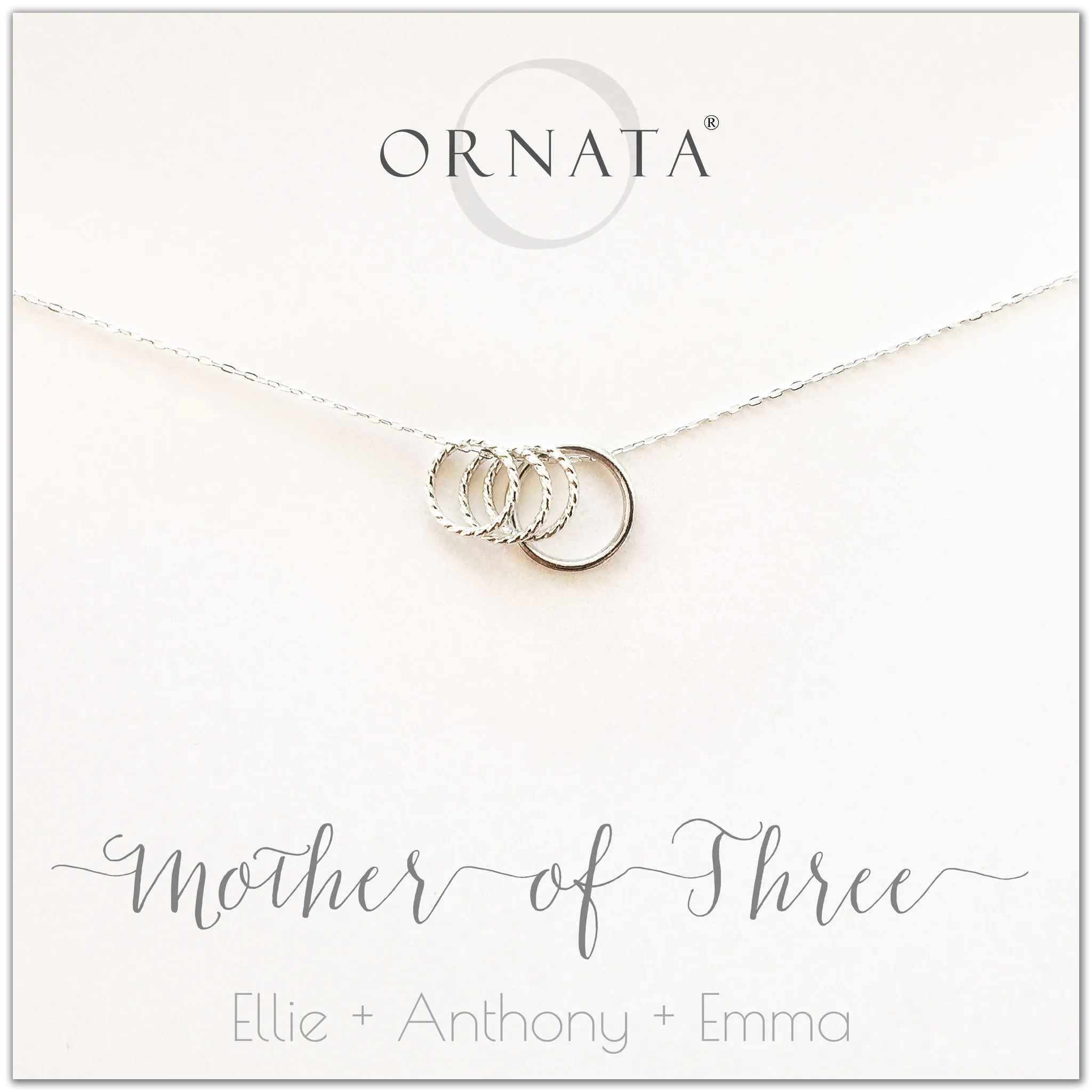 Personalized MOTHER OF THREE Sterling Silver Necklace by Ornata