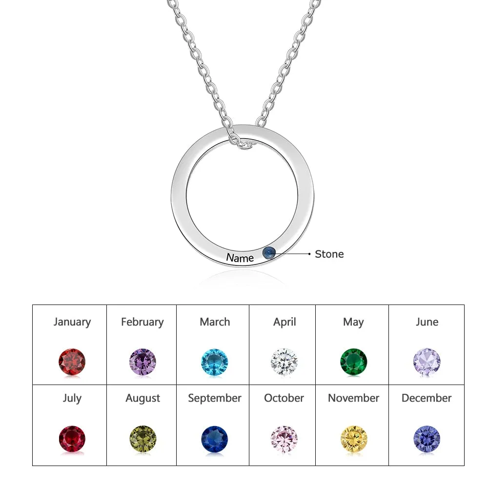 Personalized Name Engraved Necklace Custom Birthstone