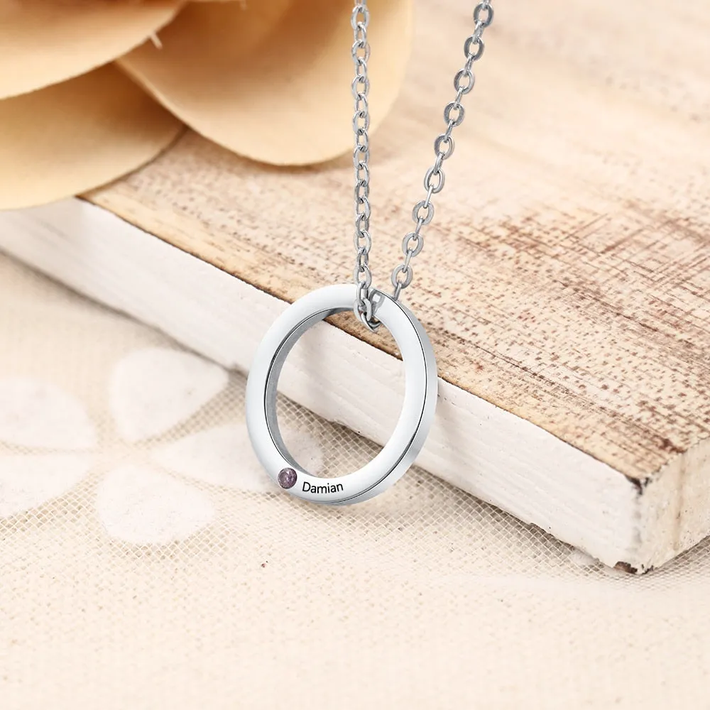 Personalized Name Engraved Necklace Custom Birthstone