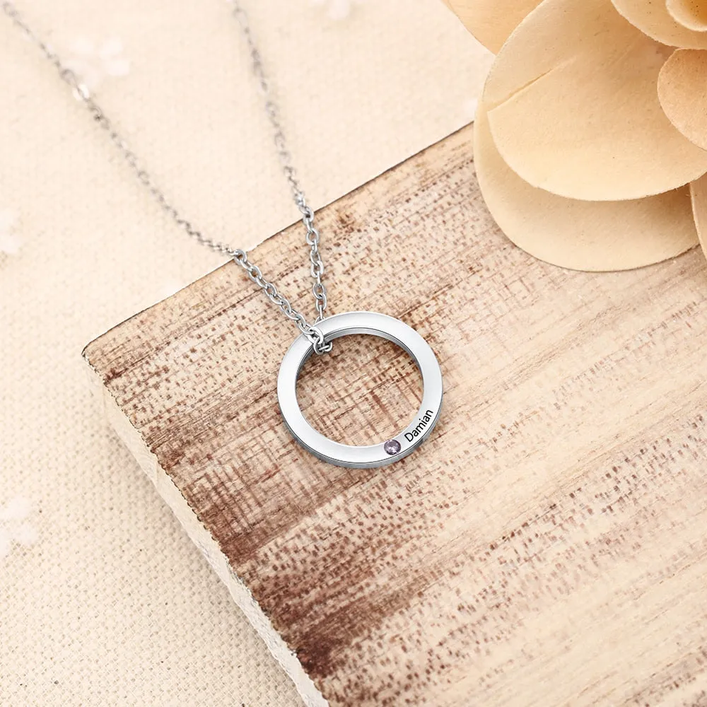 Personalized Name Engraved Necklace Custom Birthstone
