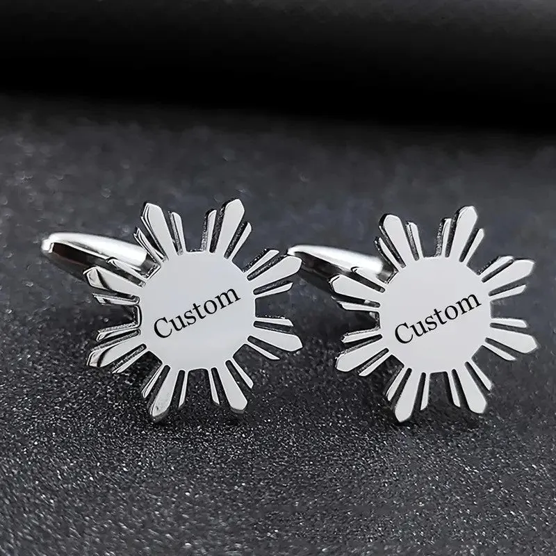 Personalized Name Engraved Sunflower Cufflink-Brooch Set