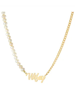 Personalized Pearl and Curblink Chain Name Necklace