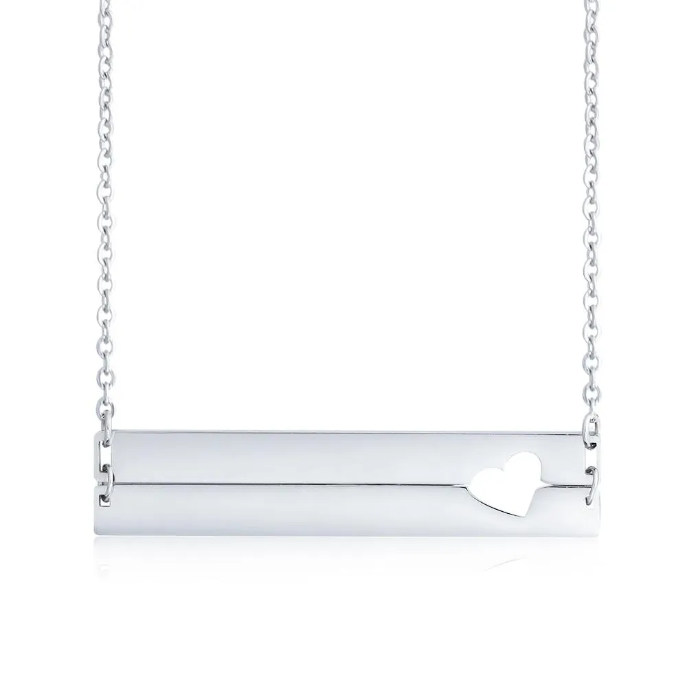 Personalized Stainless Steel Name Bar with Heart Pendant Necklace, Customized Gift for Women