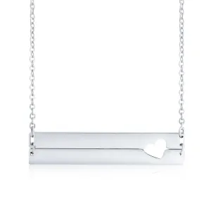 Personalized Stainless Steel Name Bar with Heart Pendant Necklace, Customized Gift for Women