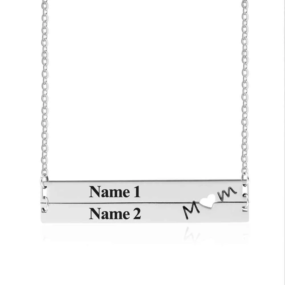 Personalized Stainless Steel Nameplate Bar Engraved Pendant Necklace, Fashion Jewelry Gift for Women