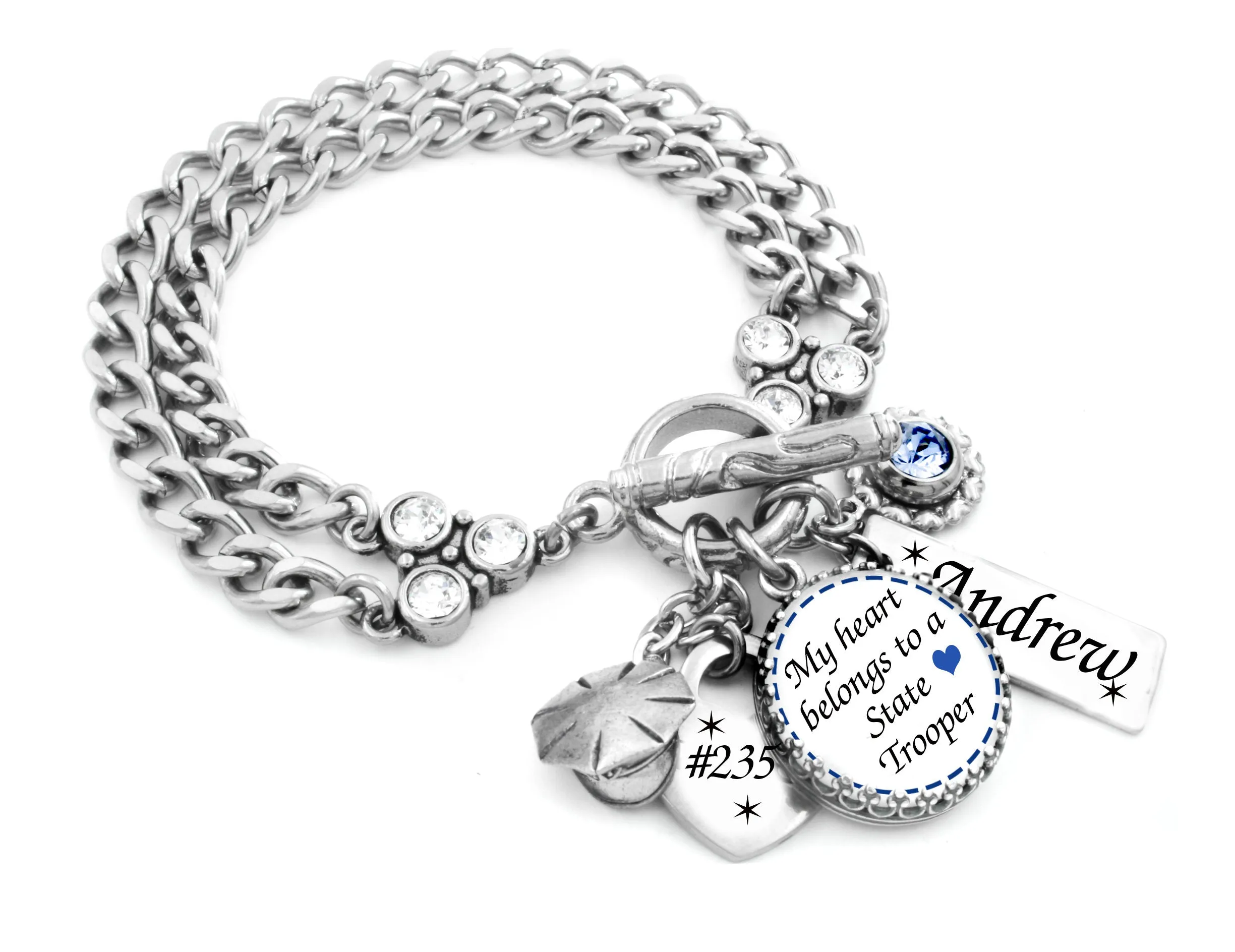 Personalized State Trooper Heart Bracelet