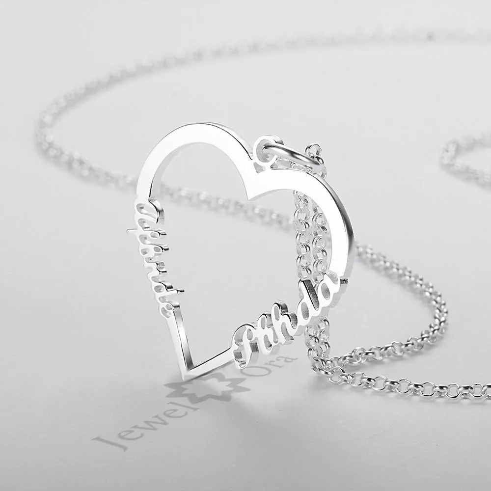 Personalized Sterling Silver Heart Shape Custom Made Name Necklace 3 Color Lovers Gift for Girlfriend