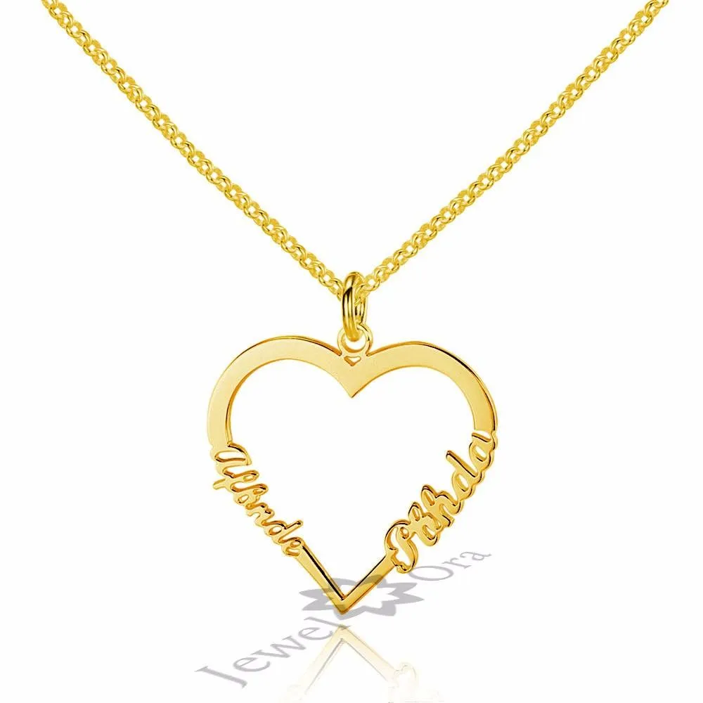 Personalized Sterling Silver Heart Shape Custom Made Name Necklace 3 Color Lovers Gift for Girlfriend