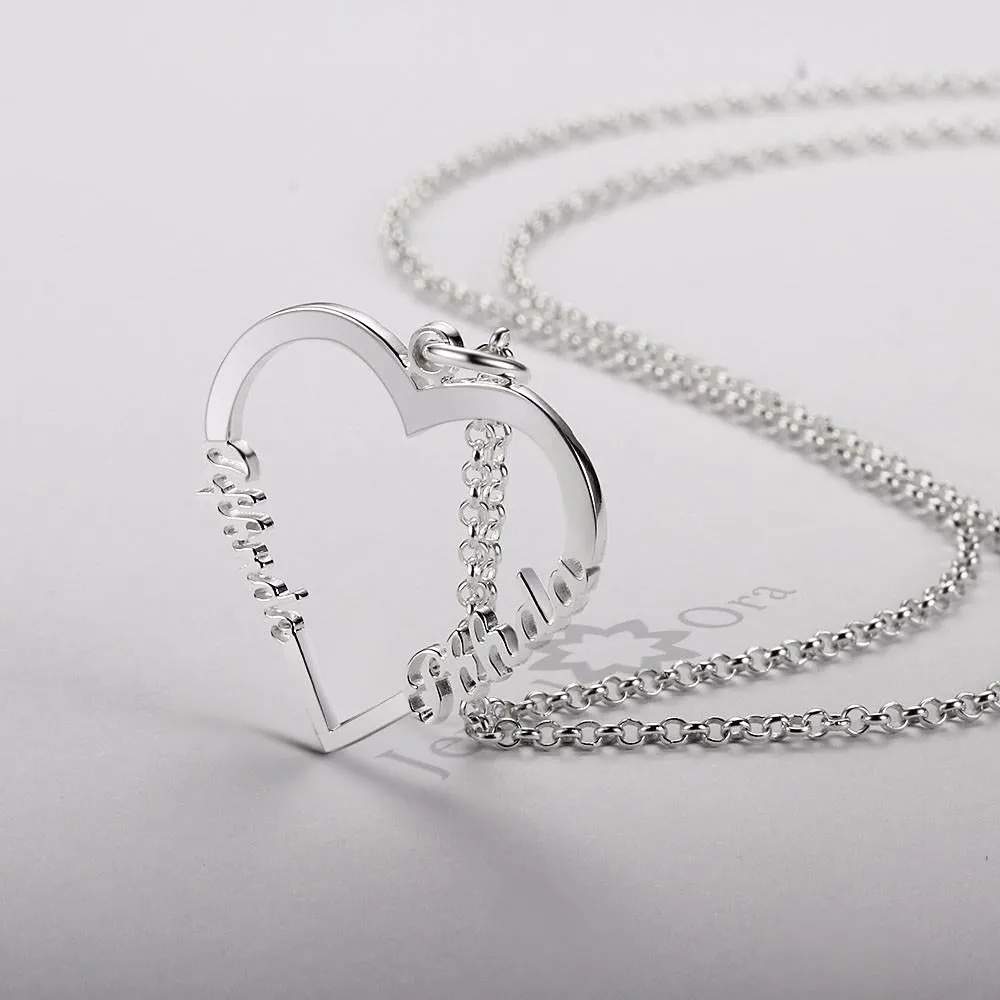 Personalized Sterling Silver Heart Shape Custom Made Name Necklace 3 Color Lovers Gift for Girlfriend