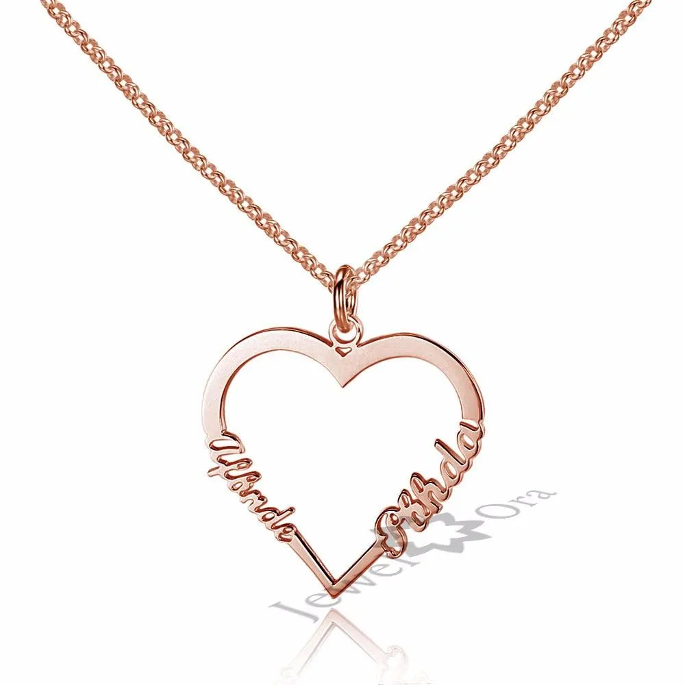 Personalized Sterling Silver Heart Shape Custom Made Name Necklace 3 Color Lovers Gift for Girlfriend