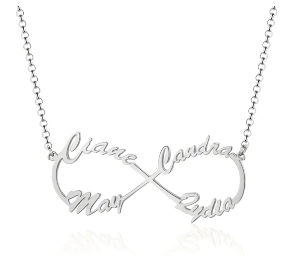 Personalized Sterling Silver Infinity Symbol 4 Custom Name Pendant Necklace, Gift for Family Members & Friends