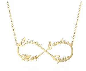 Personalized Sterling Silver Infinity Symbol 4 Custom Name Pendant Necklace, Gift for Family Members & Friends