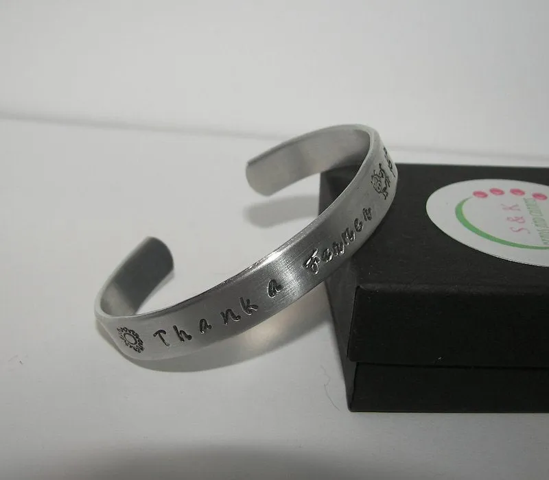 personalized Thank a farmer cuff bracelet, Support a farmer southern farm jewelry, custom personalized hand stamped jewelry