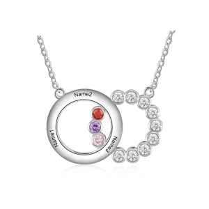 Personalized Women’s 925 Sterling Silver Family Necklace with 3 Names Circle & Custom Birthstones Pendant, Classic Jewelry for Mother