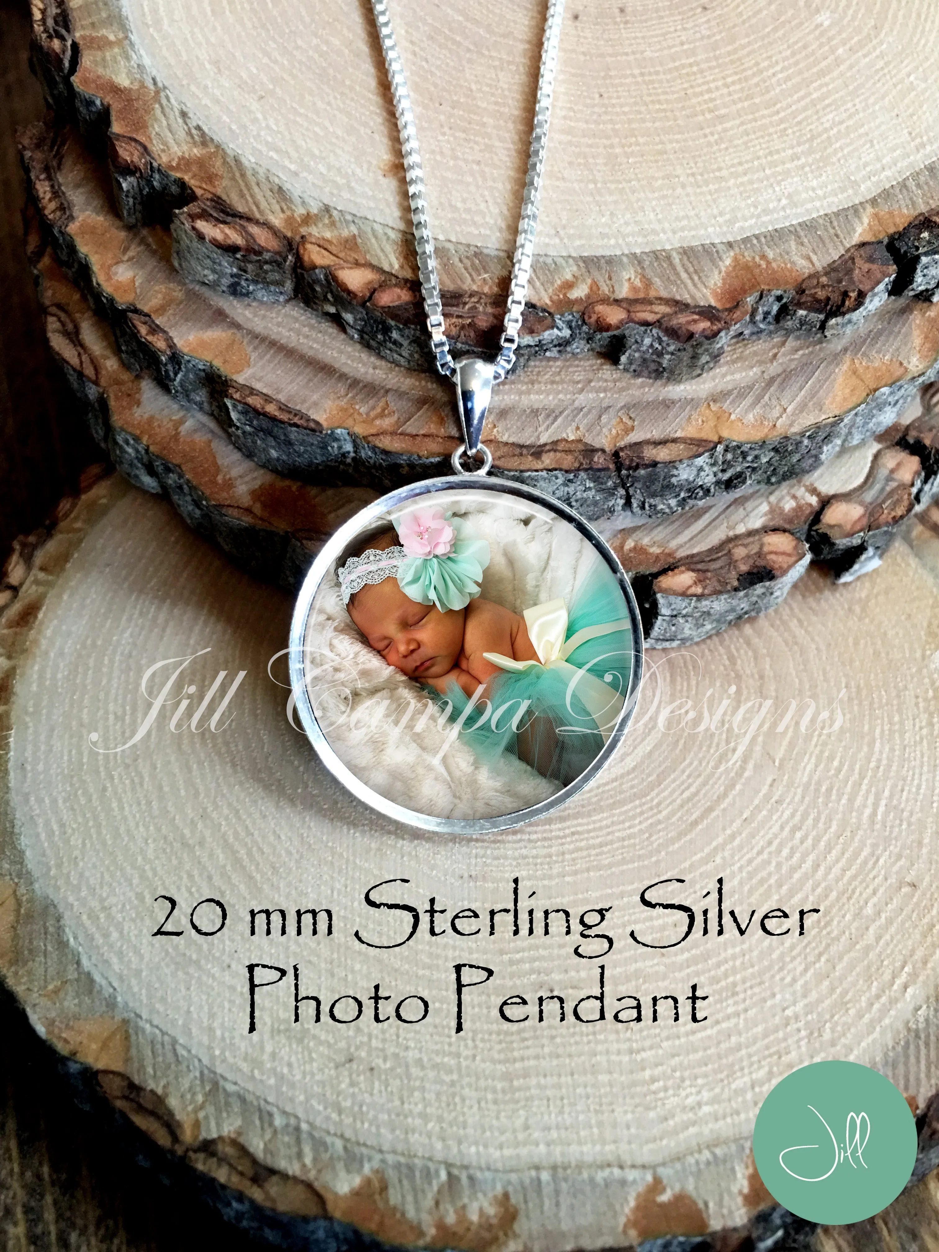 Photo necklace, sterling silver, petite