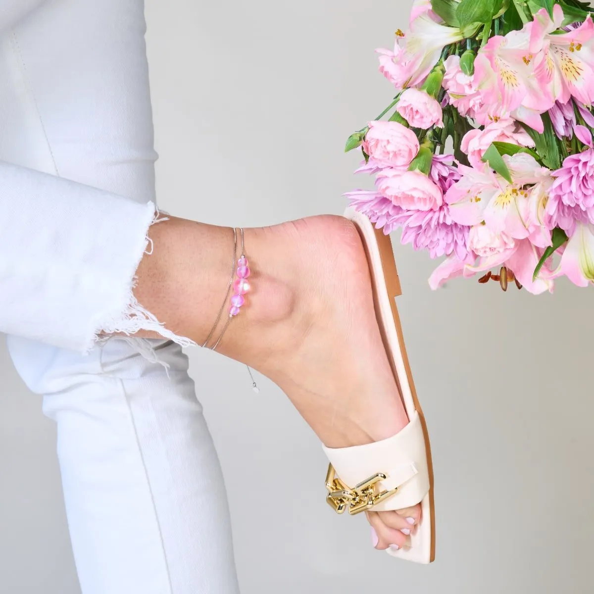 Pink | .925 Sterling Silver | Mermaid Glass Infinity Clasp Anklet