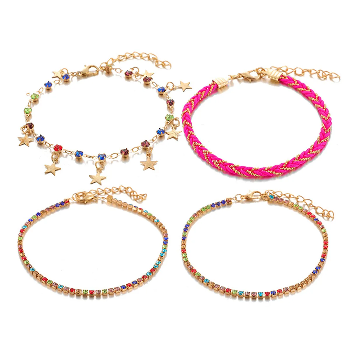 Pink & 18K Gold-Plated Star Anklet Set