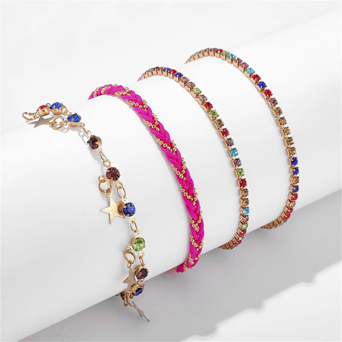 Pink & 18K Gold-Plated Star Anklet Set