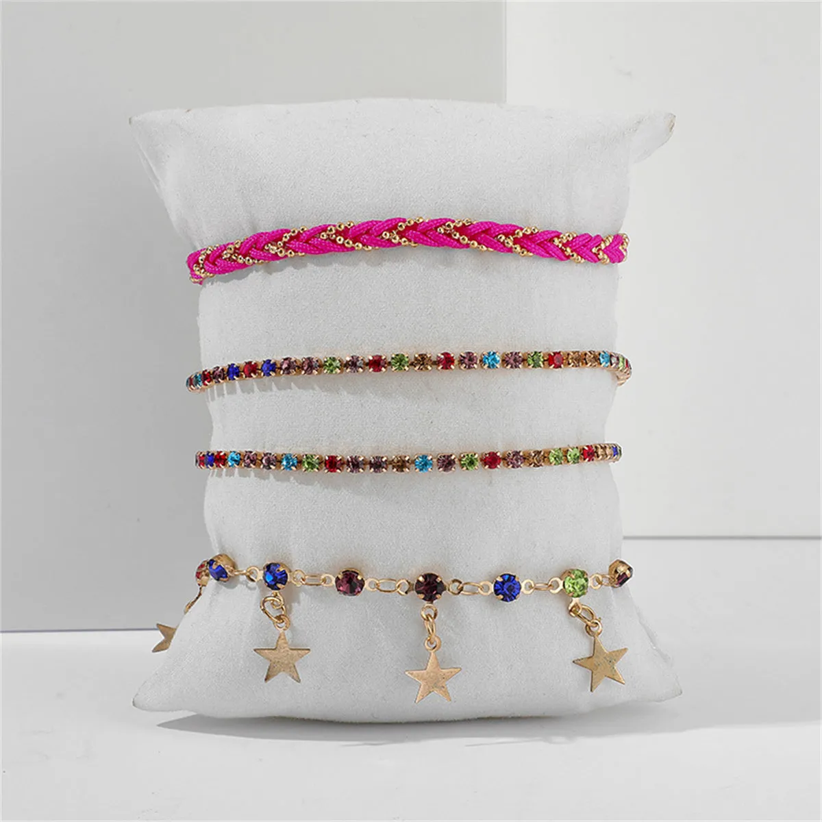 Pink & 18K Gold-Plated Star Anklet Set