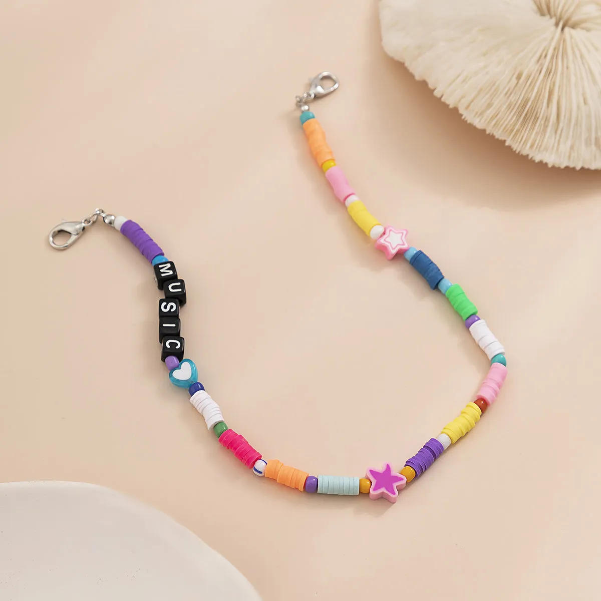 Pink & Black Multicolor 'Music' Beaded Anklet