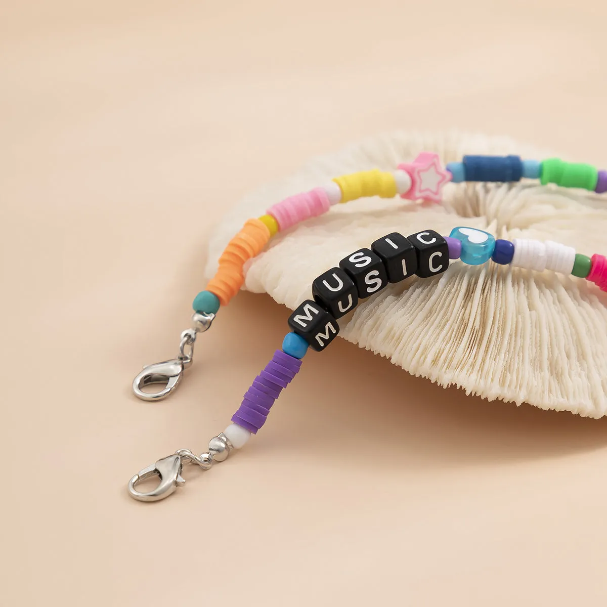 Pink & Black Multicolor 'Music' Beaded Anklet