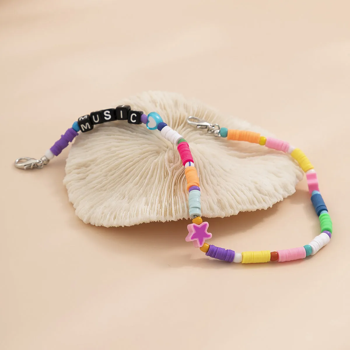 Pink & Black Multicolor 'Music' Beaded Anklet