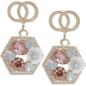 Pink Faux Gemstone Double Circle Post Earrings