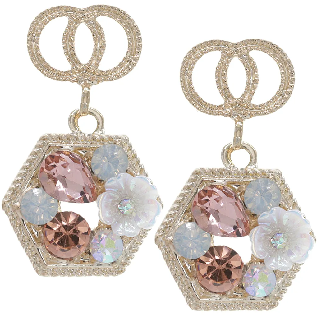 Pink Faux Gemstone Double Circle Post Earrings