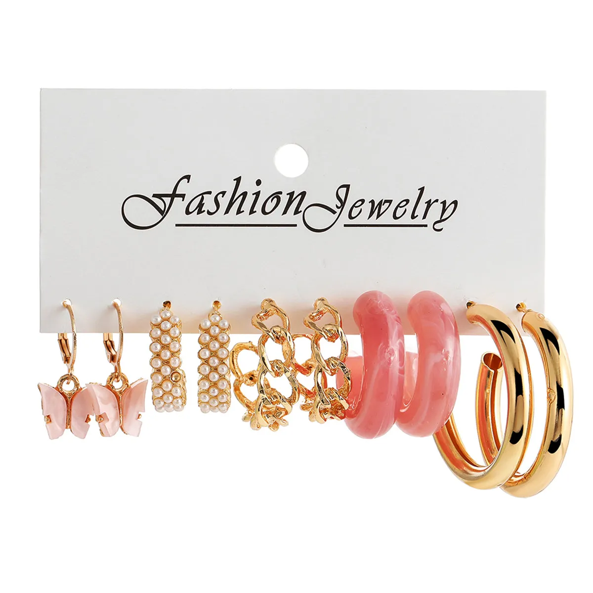 Pink Resin & Acrylic 18K Gold-Plated Butterfly Drop Huggie Earrings Set