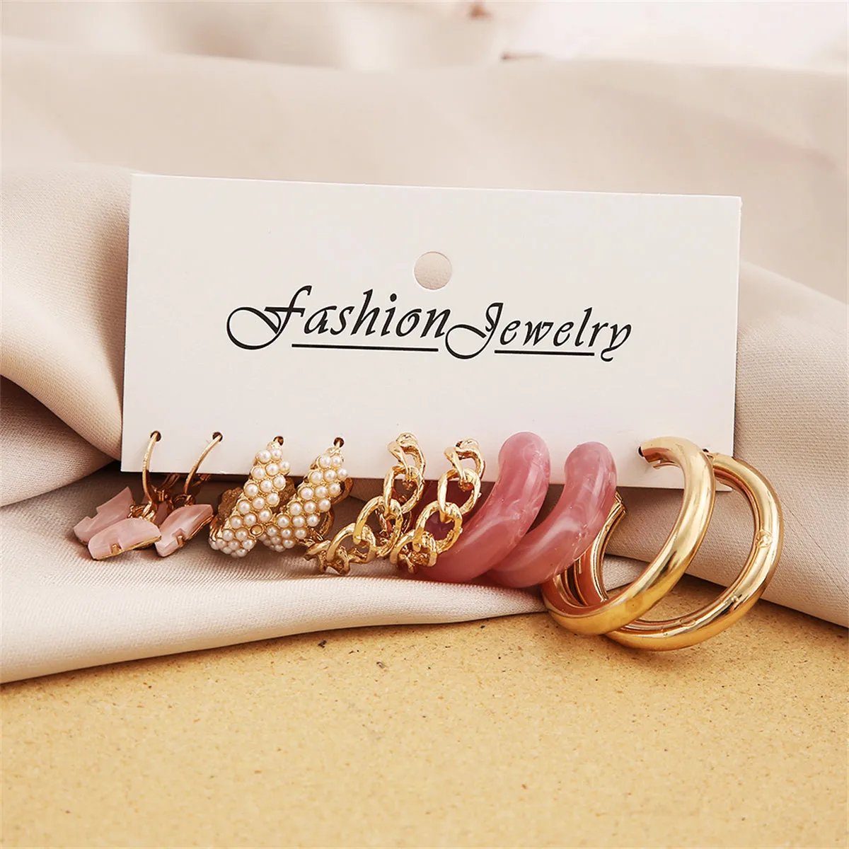 Pink Resin & Acrylic 18K Gold-Plated Butterfly Drop Huggie Earrings Set