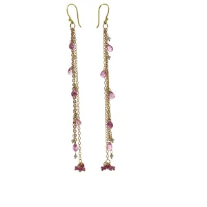 Pink Sapphire & Raw Diamond Waterfall Earrings